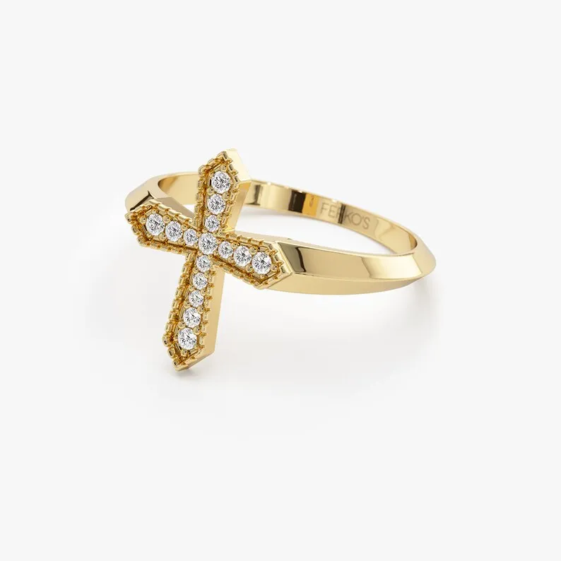 0.18CTW Pave Setting Religious Lab Grown Diamond wedding Ring