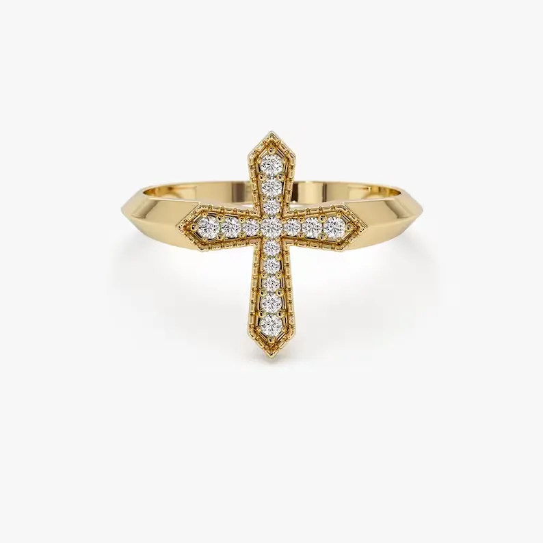 0.18CTW Pave Setting Religious Lab Grown Diamond wedding Ring
