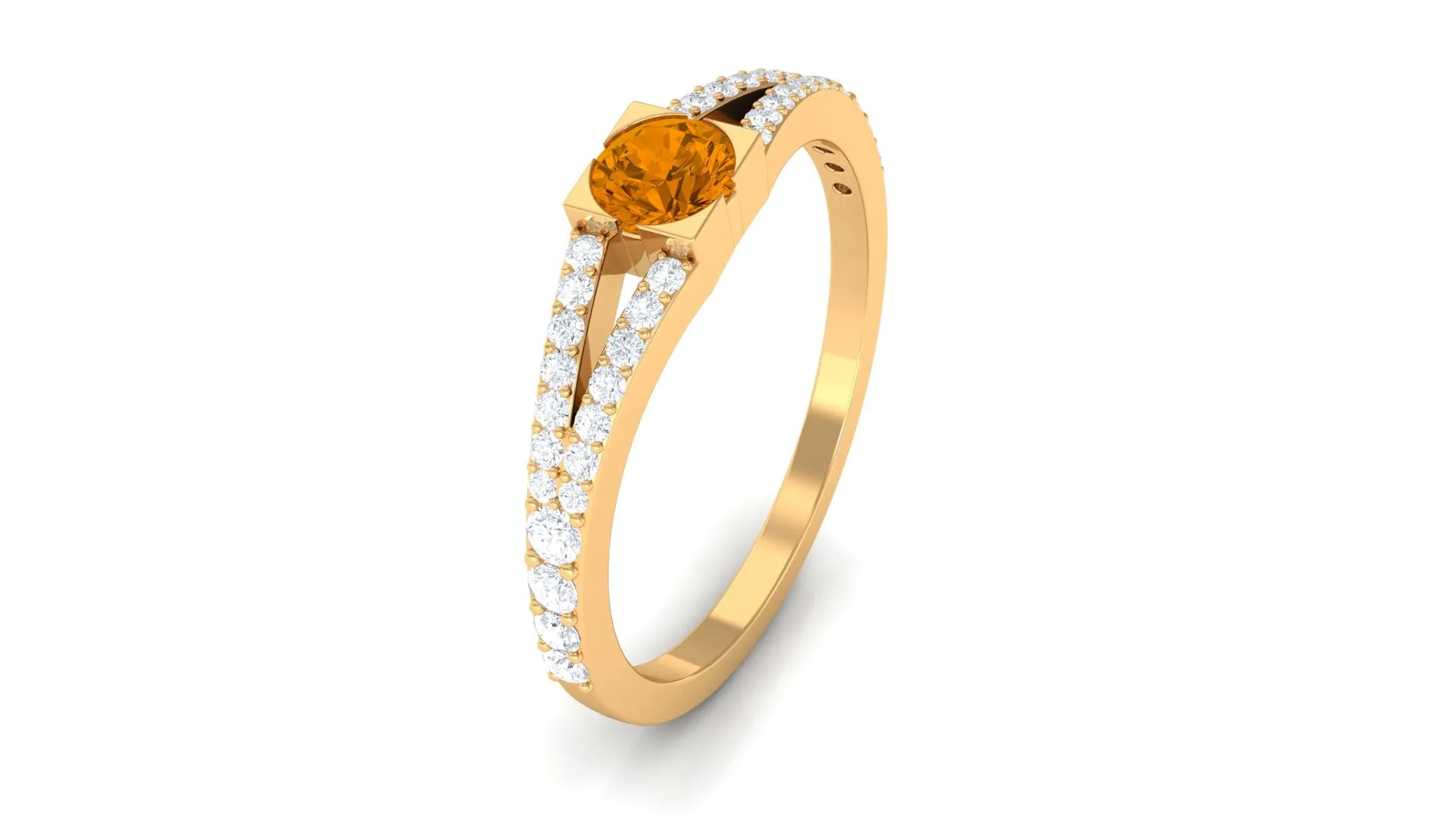 0.50 CT Split Shank Citrine Promise Ring with Diamond Accent