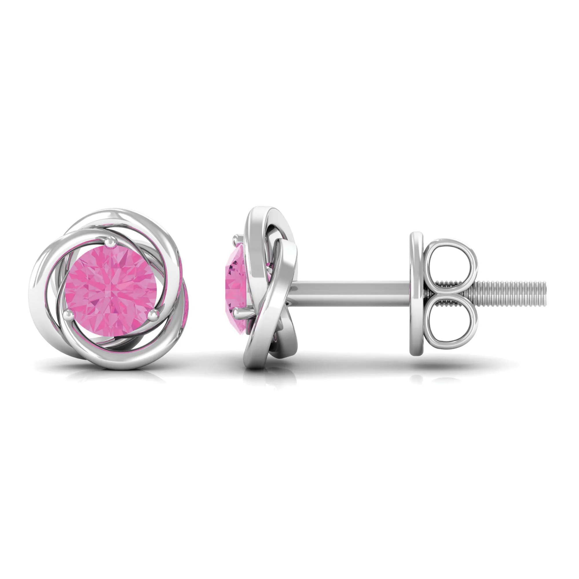 0.75 CT Pink Sapphire Swirl Stud Earrings in Prong Setting