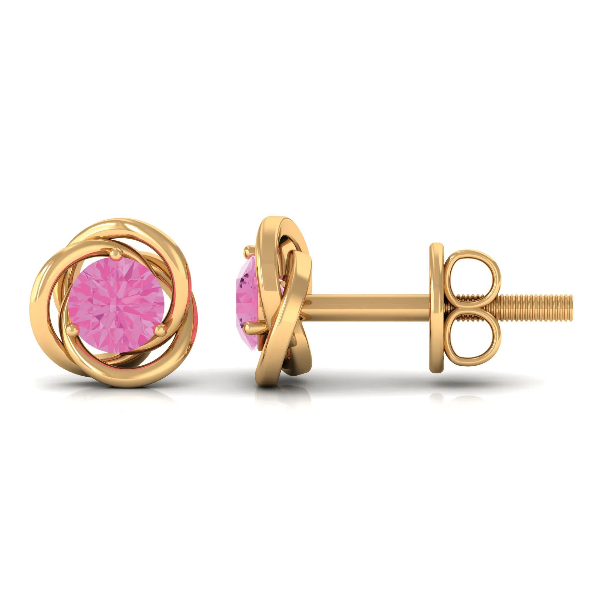 0.75 CT Pink Sapphire Swirl Stud Earrings in Prong Setting