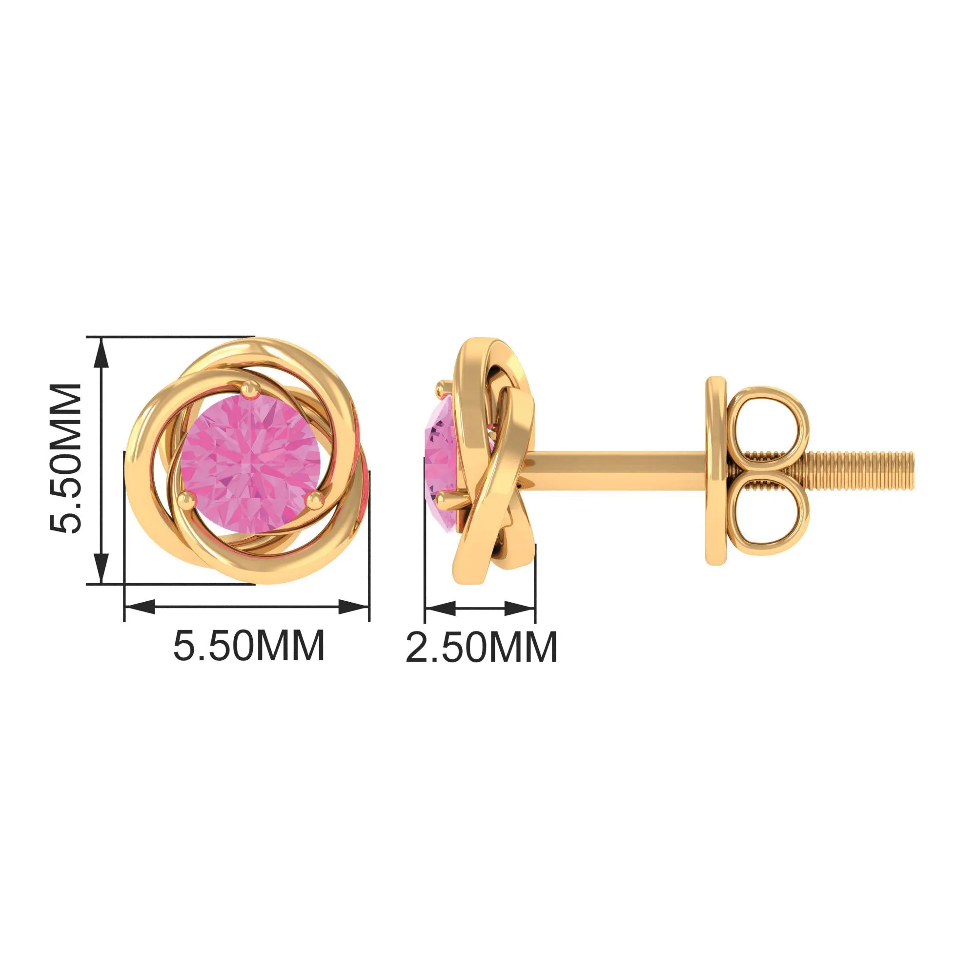 0.75 CT Pink Sapphire Swirl Stud Earrings in Prong Setting