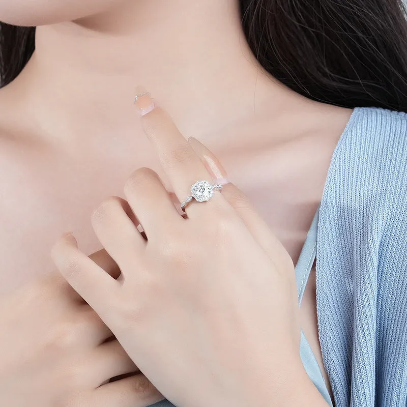 1 carat moissanite flower ring for women 925 sterling silver elegant and high-end ring