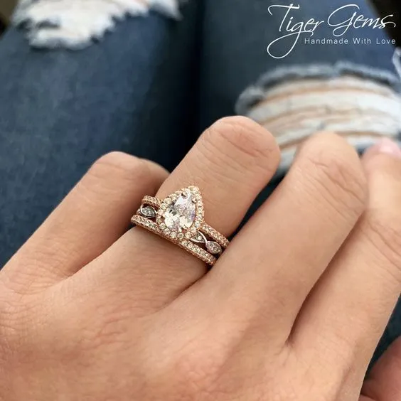 1 ctw Pear Halo Half Eternity Set - Rose GP