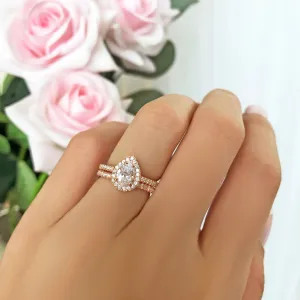 1 ctw Pear Halo Half Eternity Set - Rose GP