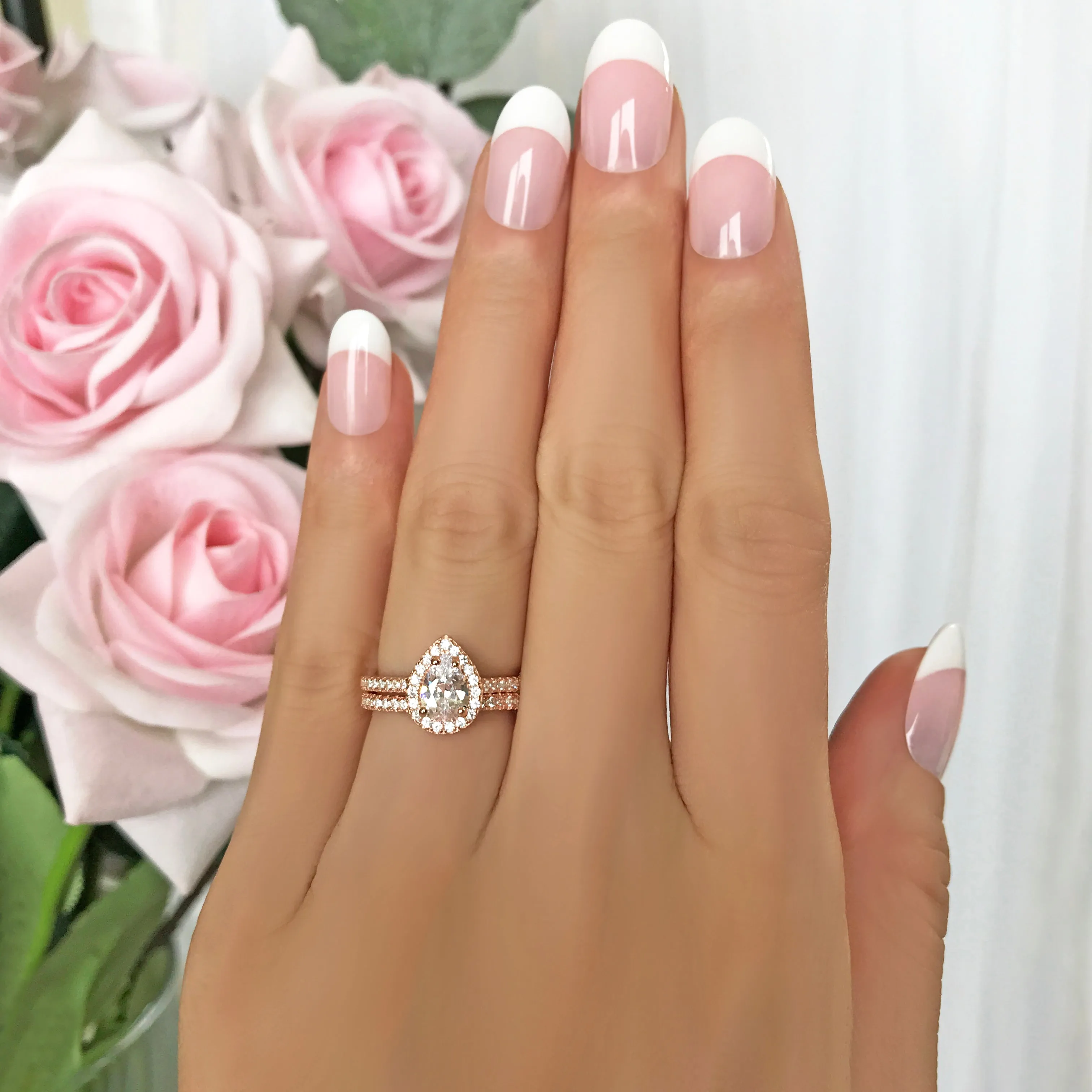 1 ctw Pear Halo Half Eternity Set - Rose GP