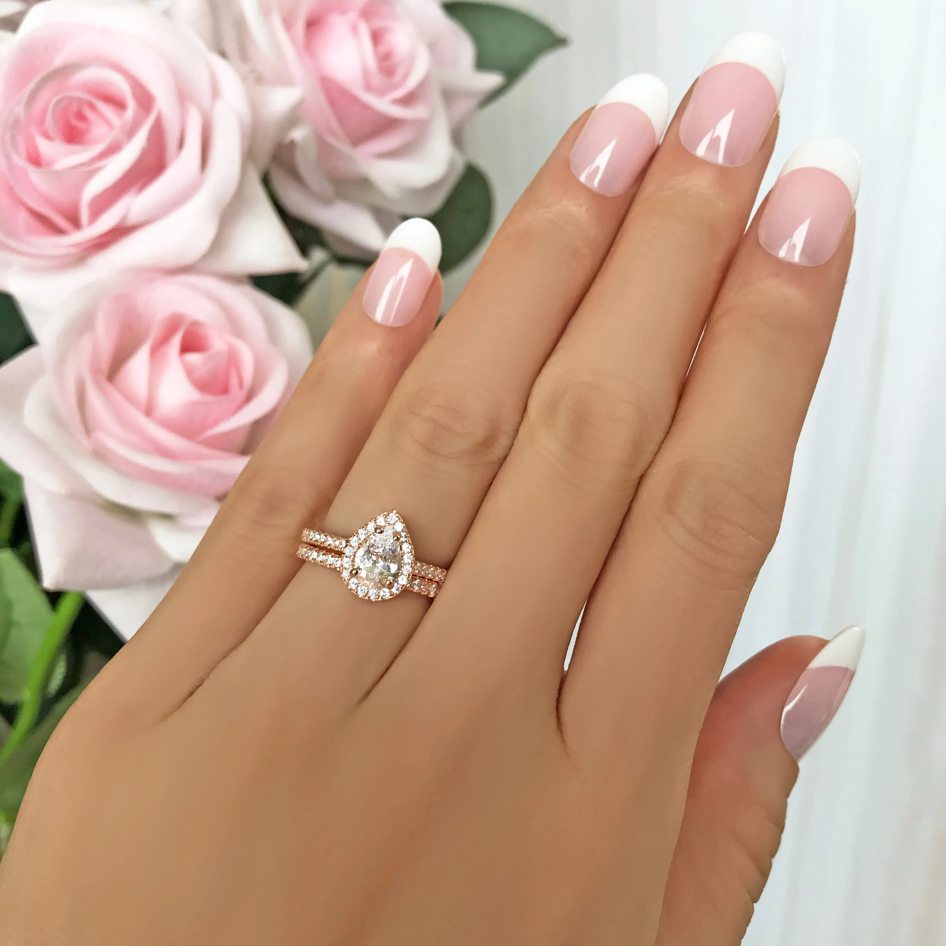1 ctw Pear Halo Half Eternity Set - Rose GP