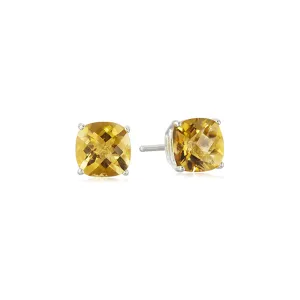 10k White Gold Plated 2 Carat Square Created Citrine Sapphire Stud Earrings