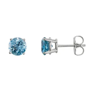 10k White Gold Plated 4 Carat Round Created Aquamarine Sapphire Stud Earrings