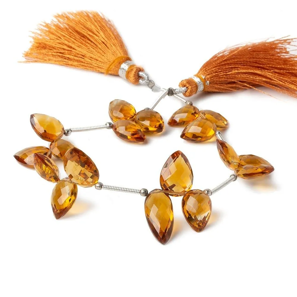 10x8-14x9mm Madeira Citrine Shoulder Drilled Faceted Pear Beads 7 inch 18 pieces AAA