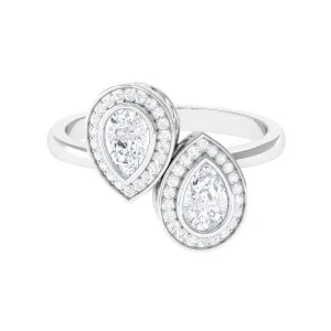 1.25 CT Pear Cut Moissanite Two Stone Engagement Ring