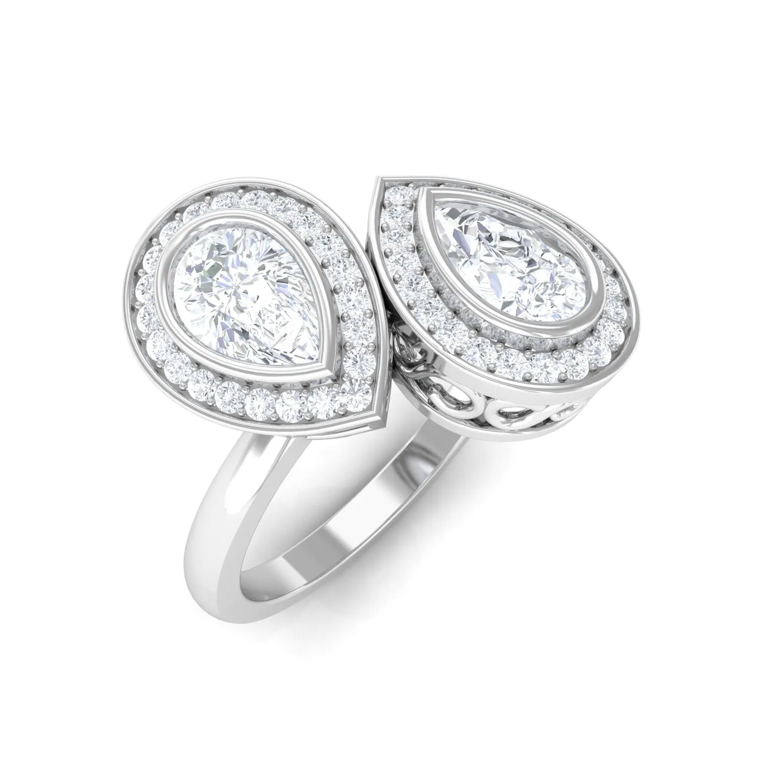 1.25 CT Pear Cut Moissanite Two Stone Engagement Ring