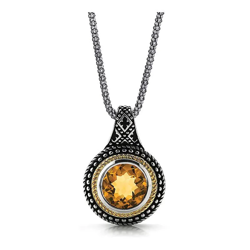 14K And 925 Sterling Silver Pendant With Citrine (141P114808CT)