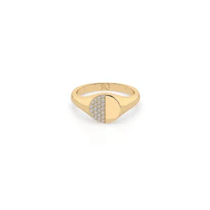 14k Diamond Half Moon Signet Ring