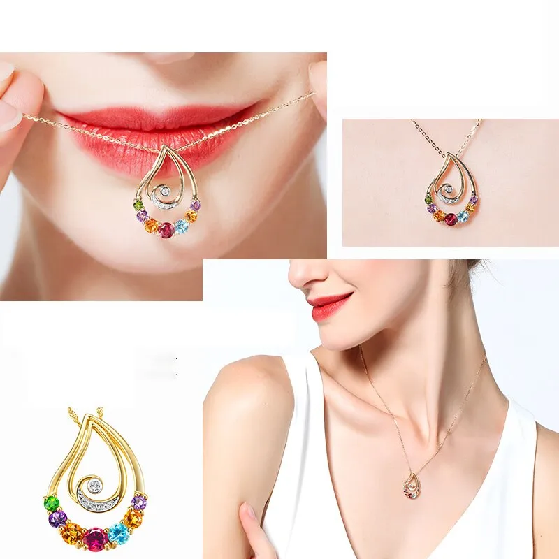 14K Pure Gold Pendant Real AU 750 Solid Gold with Natural Garnet Upscale Trendy Classic Party Fine Jewelry Hot Sell New 2020