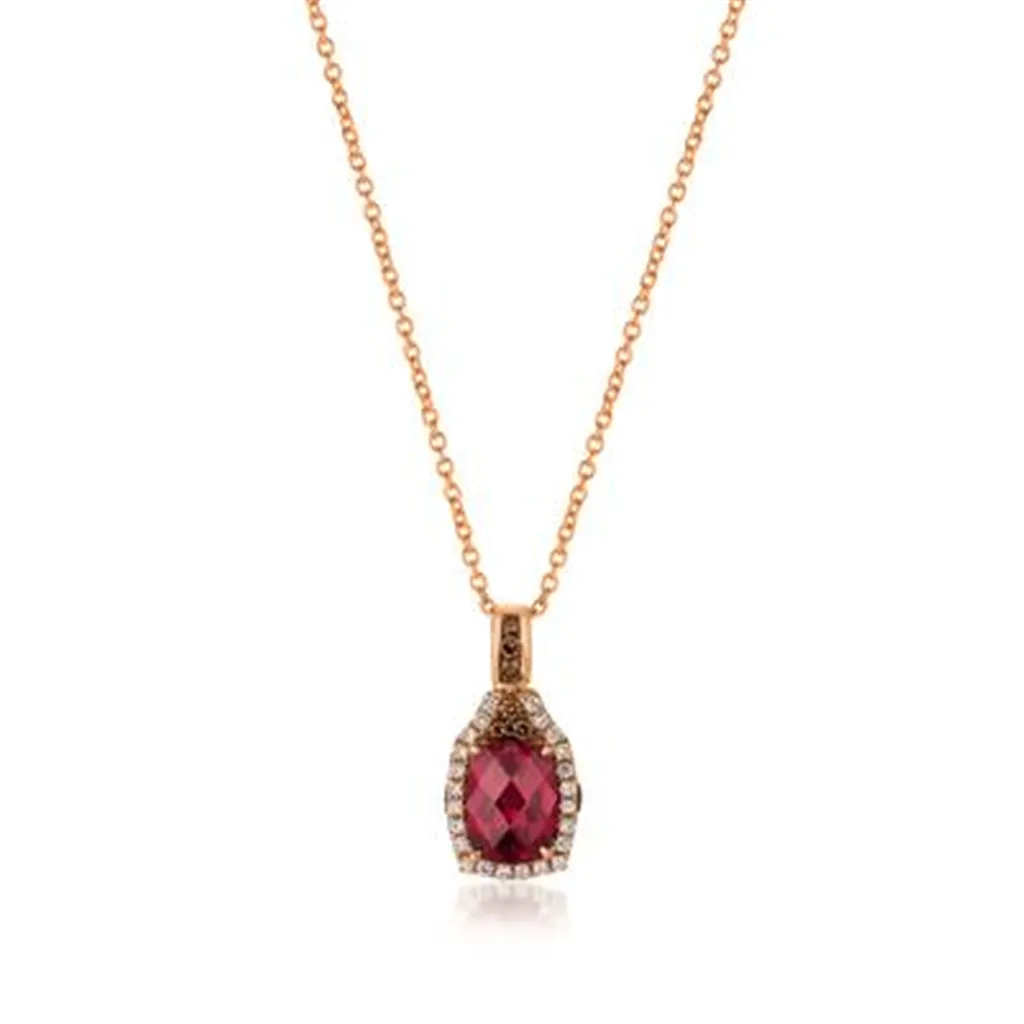 14K Rose Gold 1.70ctw Rhodolite Garnet & Brown Diamond Halo Necklace by Le Vian