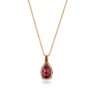 14K Rose Gold 1.70ctw Rhodolite Garnet & Brown Diamond Halo Necklace by Le Vian