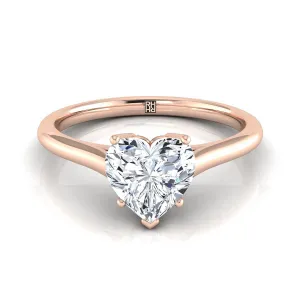 14K Rose Gold Heart Shape Center  Cathedral Style Comfort Fit Solitaire Engagement Ring