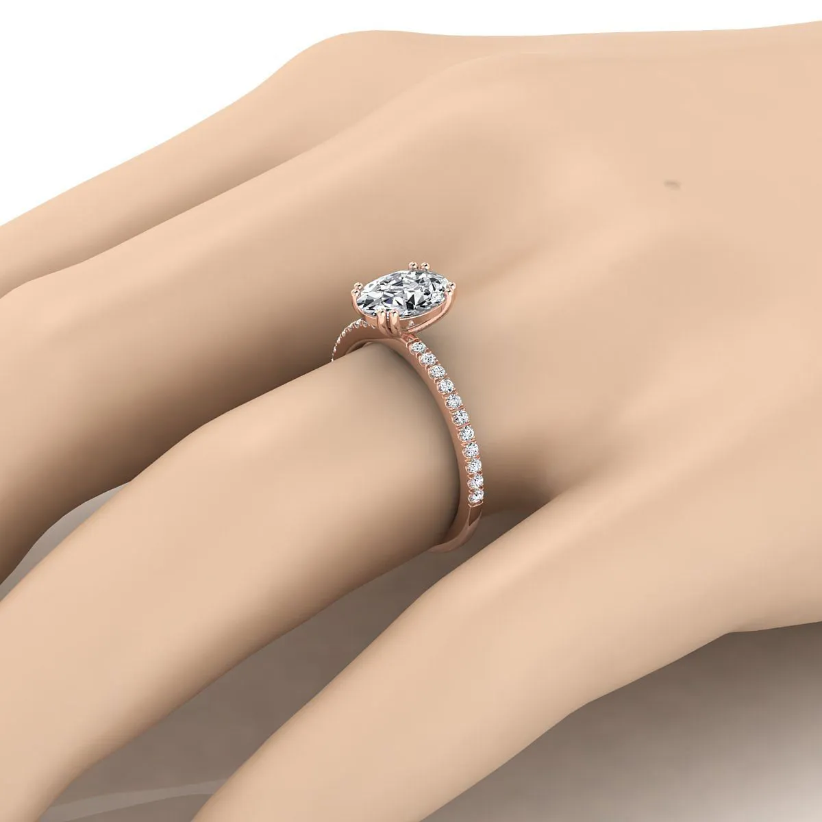 14K Rose Gold Oval Citrine Simple French Pave Double Claw Prong Diamond Engagement Ring -1/6ctw