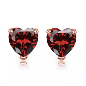 14k Rose Gold Plated  2 Carat Heart Created Garnet Sapphire Stud Earrings