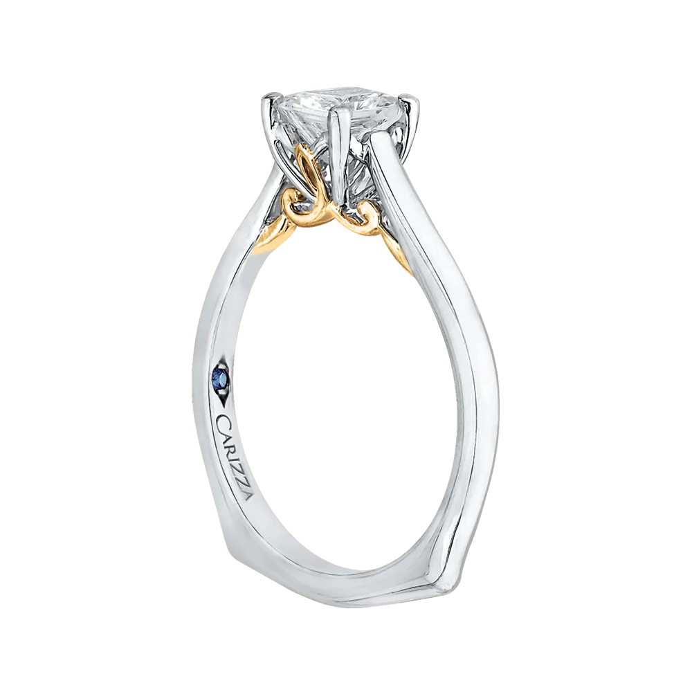 14K Two Tone Gold Princess Cut Diamond Solitaire Engagement Ring (Semi Mount)