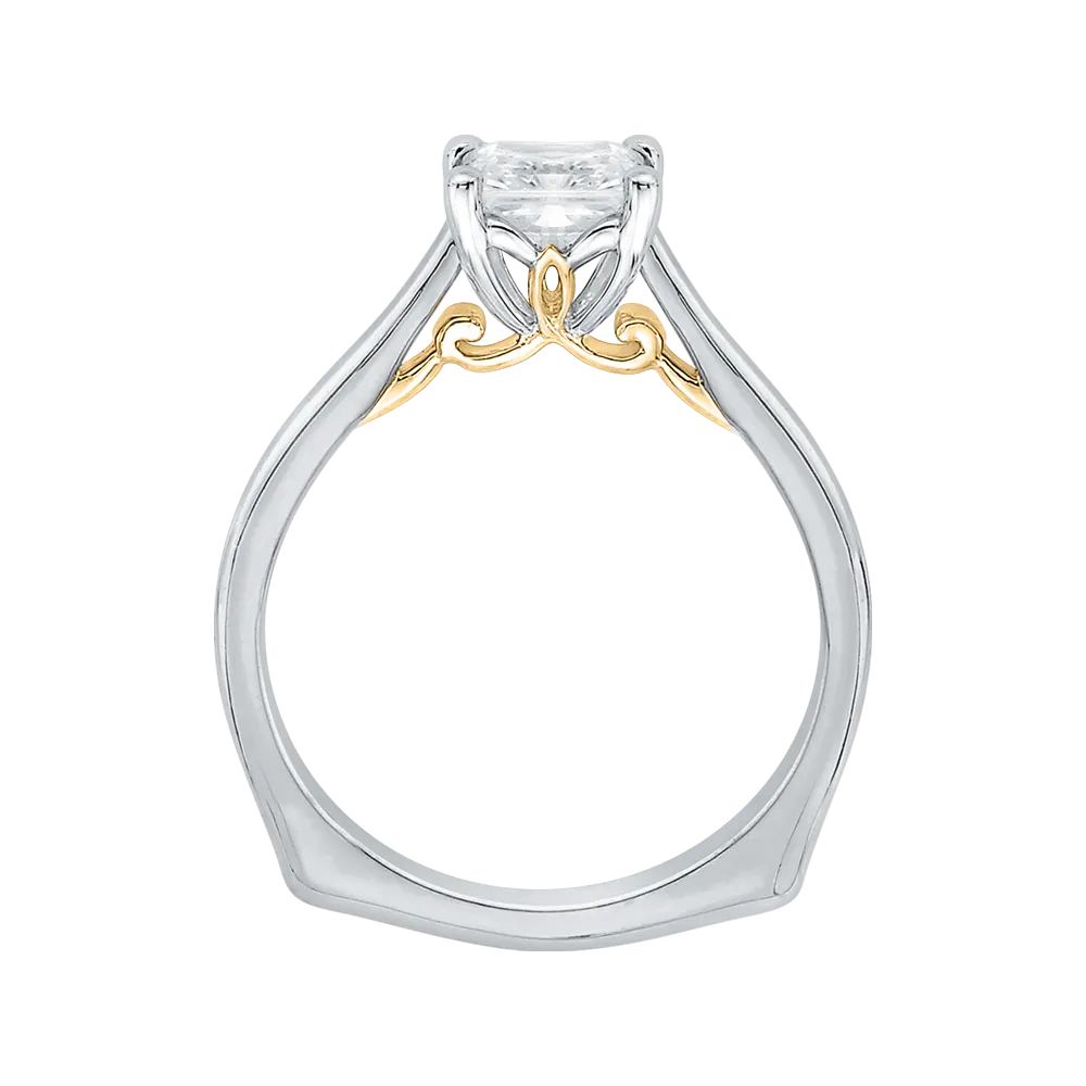 14K Two Tone Gold Princess Cut Diamond Solitaire Engagement Ring (Semi Mount)