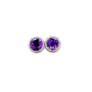 14K W Gold 0.48ctw 5mm Bezel Set Round Amethyst Earrings