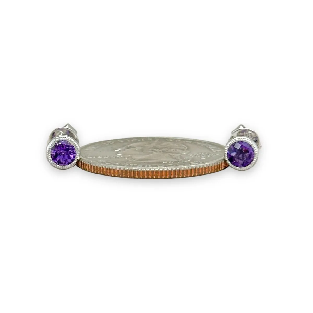14K W Gold 0.48ctw 5mm Bezel Set Round Amethyst Earrings