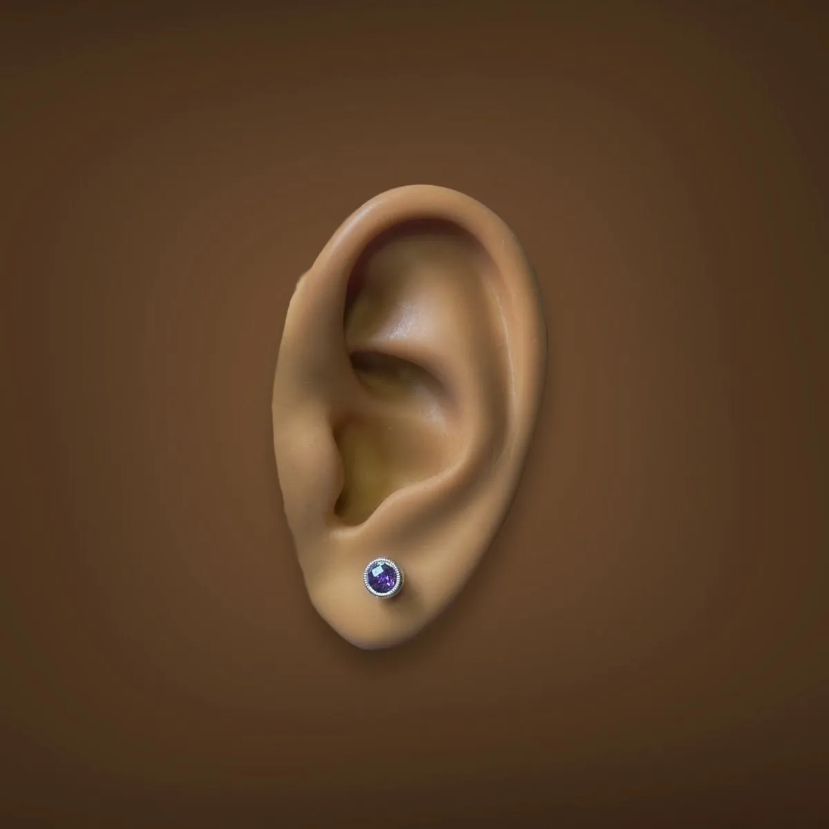 14K W Gold 0.48ctw 5mm Bezel Set Round Amethyst Earrings