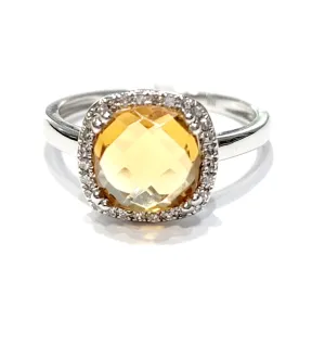 14k White Gold Citrine and 0.10Ct Diamond Ring
