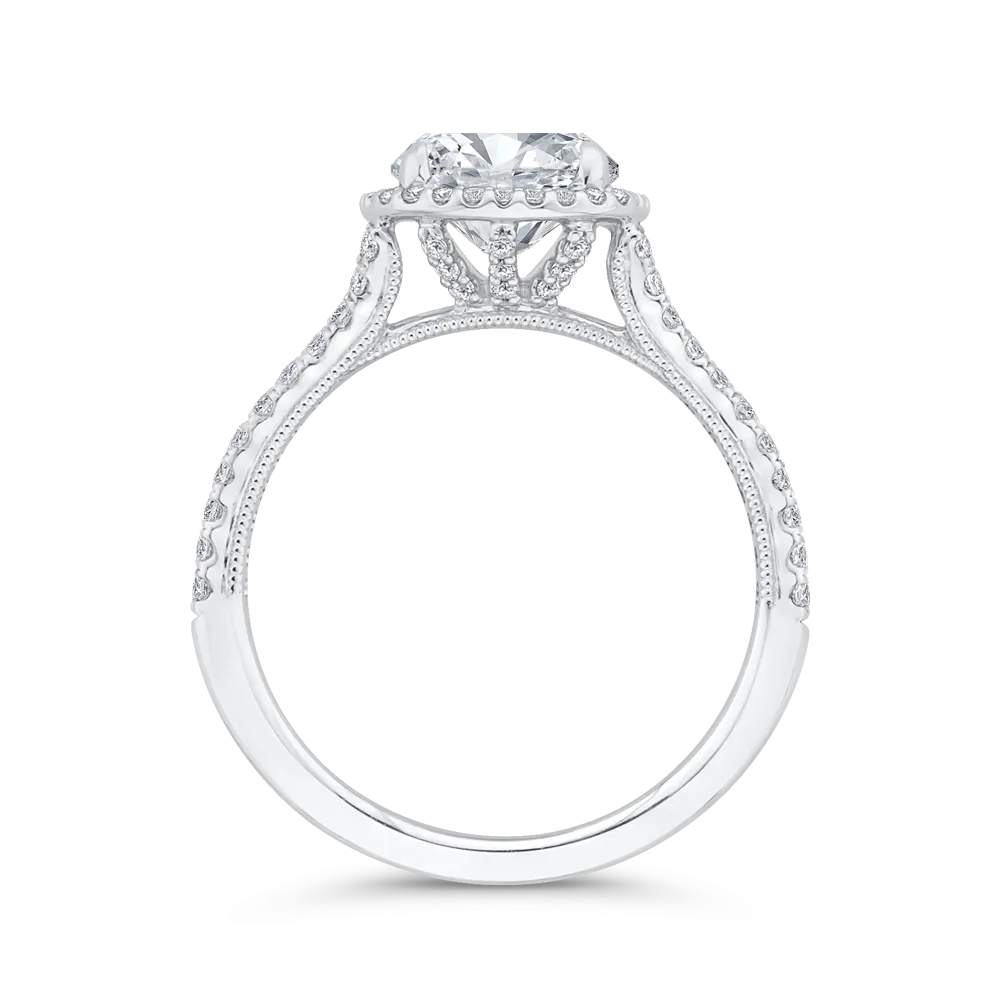 14K White Gold Diamond Halo Engagement Ring (Semi-Mount)
