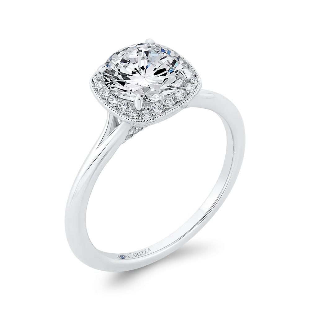 14K White Gold Diamond Halo Engagement Ring (Semi-Mount)