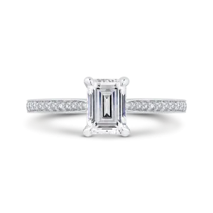 14K White Gold Emerald Cut Diamond Engagement Ring (Semi Mount)