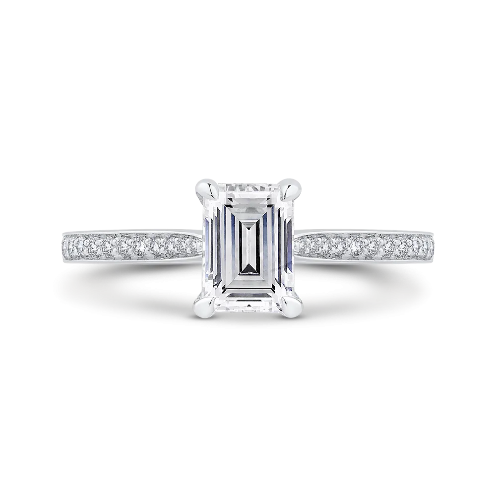 14K White Gold Emerald Cut Diamond Engagement Ring (Semi Mount)