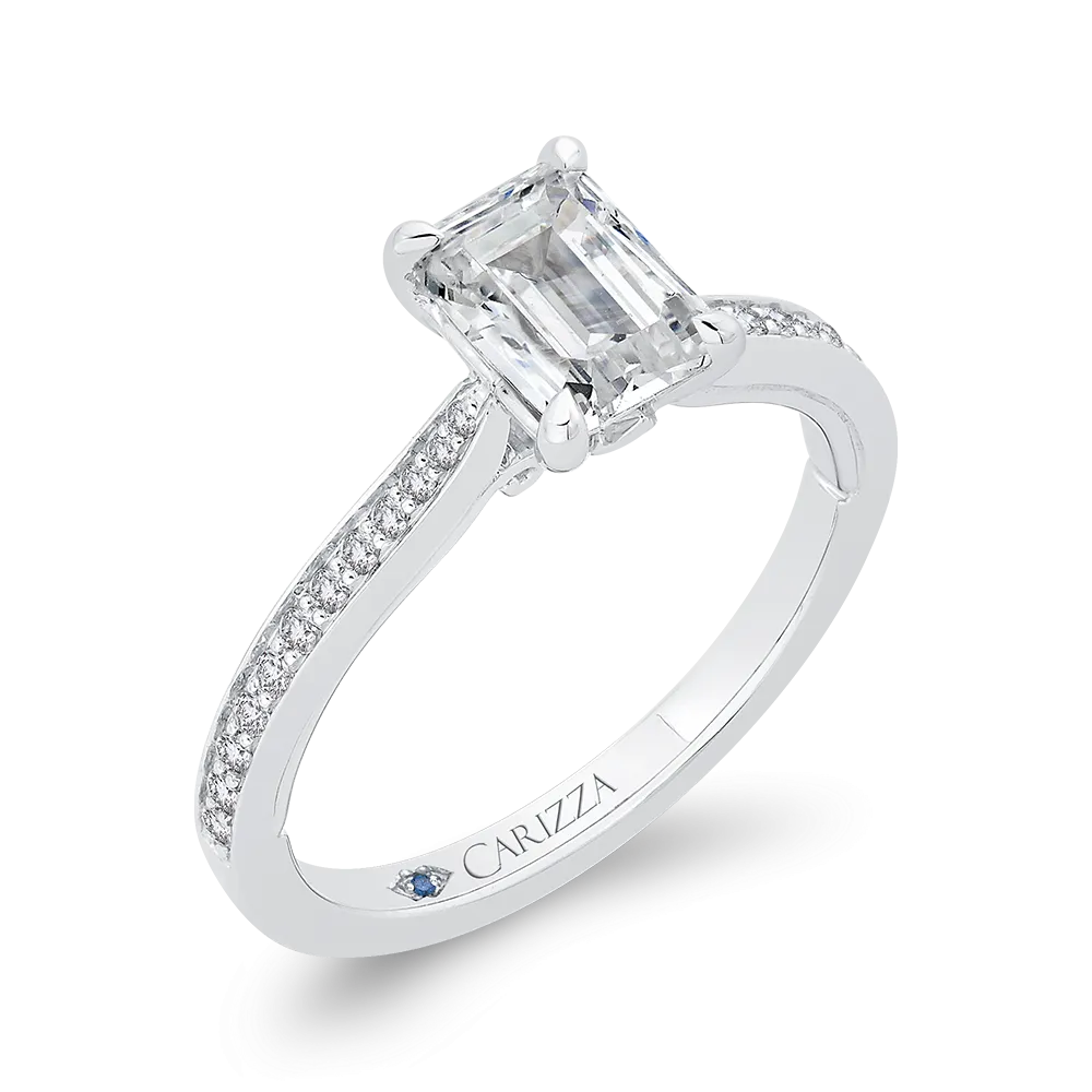 14K White Gold Emerald Cut Diamond Engagement Ring (Semi Mount)