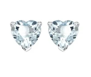 14k White Gold Plated 3 Carat Heart Created Aquamarine Sapphire Stud Earrings