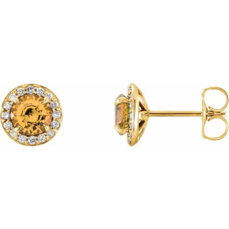14K Yellow 4 mm Natural Citrine & 1/10 CTW Natural Diamond Earrings