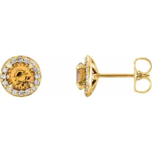 14K Yellow 4 mm Natural Citrine & 1/10 CTW Natural Diamond Earrings
