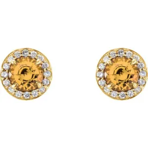 14K Yellow 4.5 mm Natural Citrine & 1/6 CTW Natural Diamond Earrings
