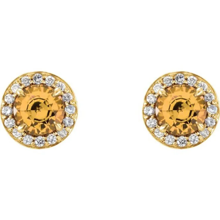 14K Yellow 4.5 mm Natural Citrine & 1/6 CTW Natural Diamond Earrings