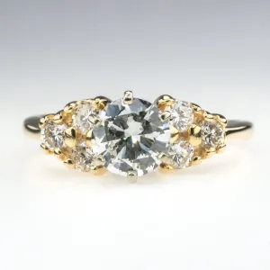 14K Yellow Gold 1.02ct GIA Round Diamond with Side Accents Engagement Ring