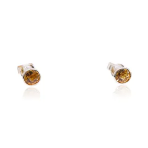 14K YELLOW GOLD BEZEL-SET ROUND CHECKERBOARD CUT CITRINE STUD EARRINGS