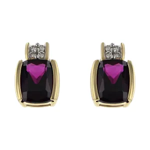 14K Yellow Gold Garnet and Diamond Stud Earrings