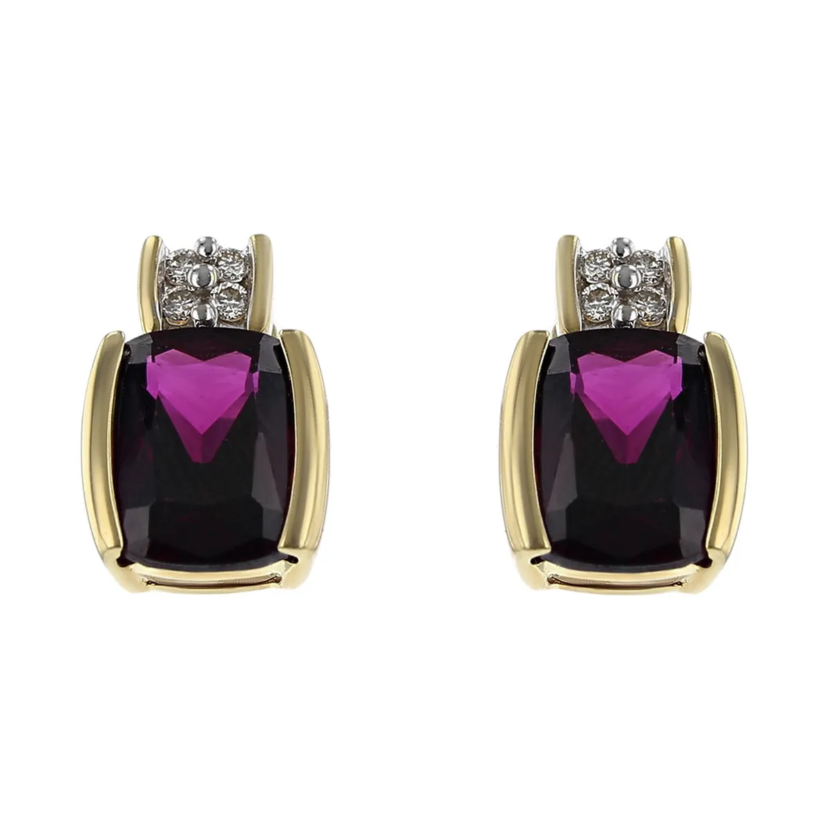 14K Yellow Gold Garnet and Diamond Stud Earrings