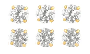 14k Yellow Gold Plated 3Ct Round White Sapphire Set Of Three Stud Earrings