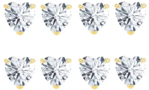 14k Yellow Gold Plated 6mm 2Ct Heart White Sapphire Set Of Four Stud Earrings