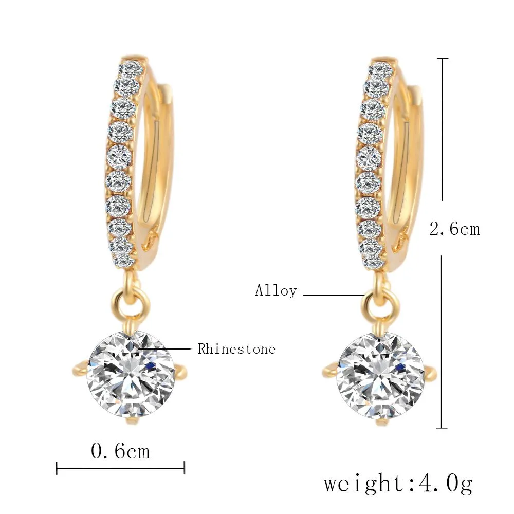 17KM Brincos Geometric Round Crystal Stud Earrings Fashion Gold Color Zircon Pendant Pendiente Earrings For Women Earring Charm