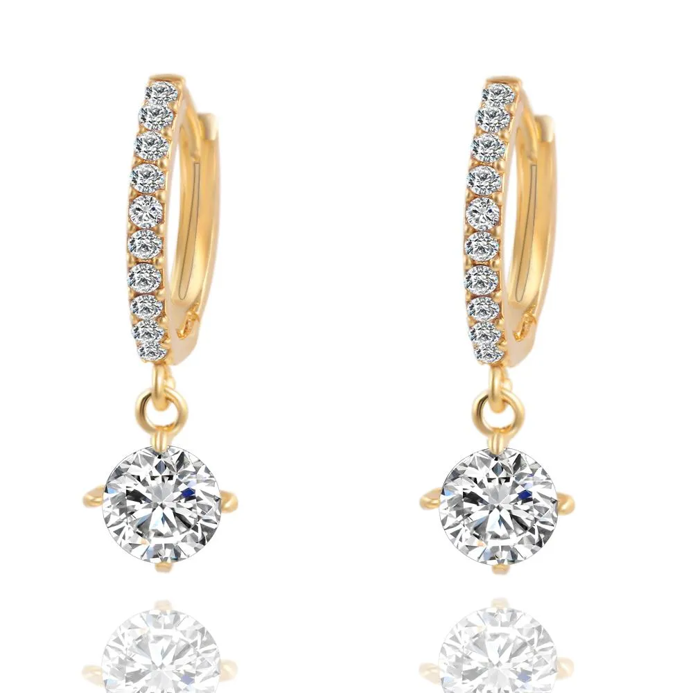 17KM Brincos Geometric Round Crystal Stud Earrings Fashion Gold Color Zircon Pendant Pendiente Earrings For Women Earring Charm