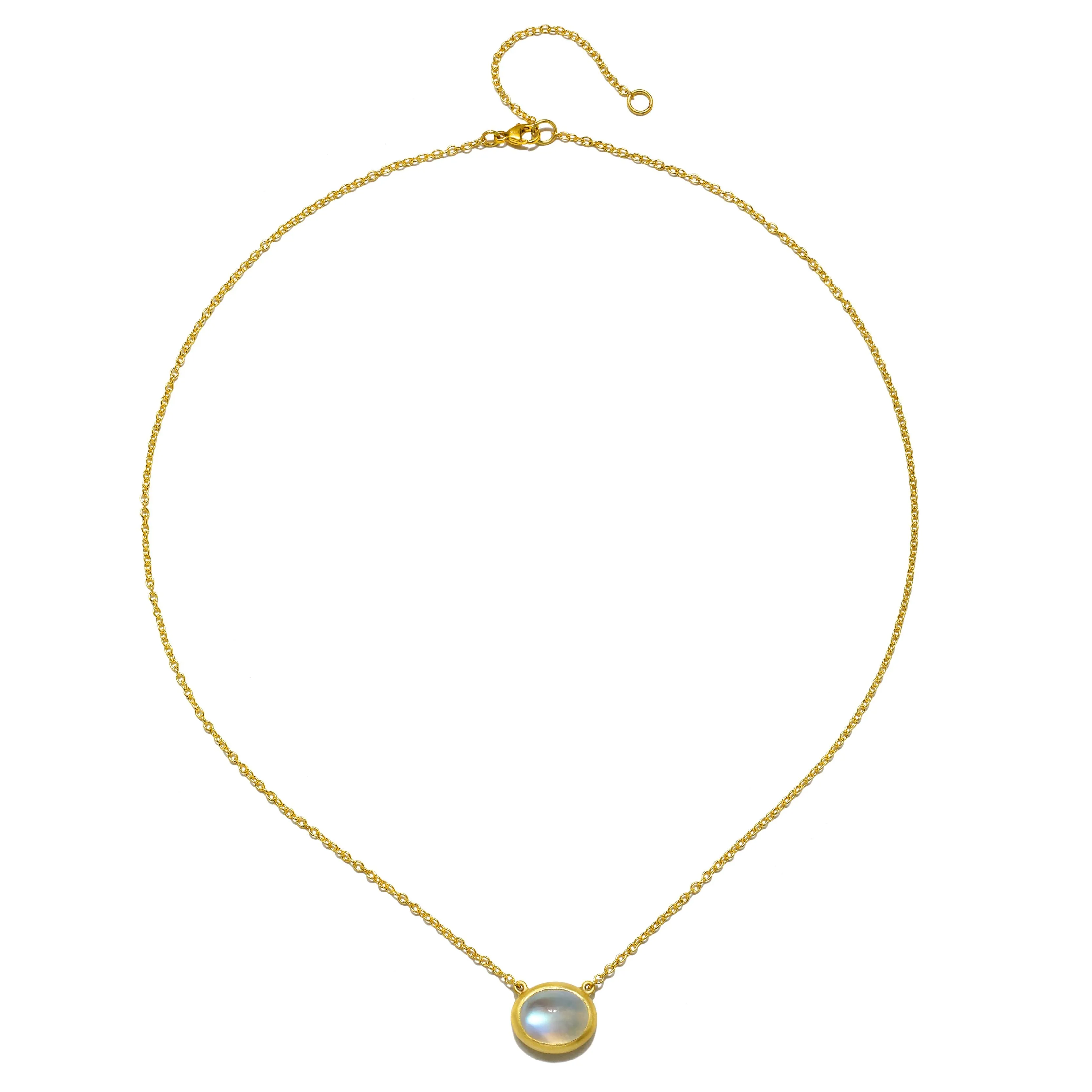 18 Karat Gold Oval Ceylon Moonstone Necklace - 5.83 carats