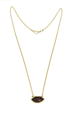 18k Gold Garnet Necklace Chain - Lips Shape Pendant